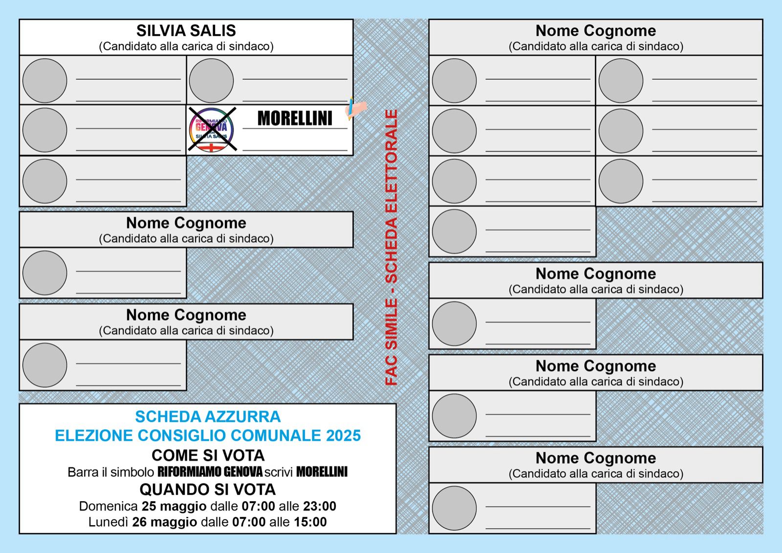 Scheda Azzurra elezione Consiglio Comunale 2025
